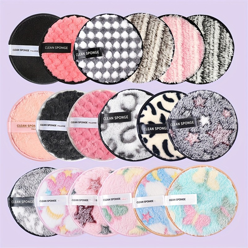 18pcs Makeup Remover Pads Cosmetics Multicolor Reusable Face Puff Washable Facial Pads Skin Care Cleansing Puff Tool