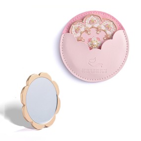 Custom logo Promotion Gift Colorful Hard Soft Enamel Flower Travel Small Portable Metal Pocket Cosmetic Mirror