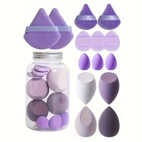 12pcs Purple Triangle Blender Sponges Makeup Powder Press Puffs Set with Bottle Make up Sponge
