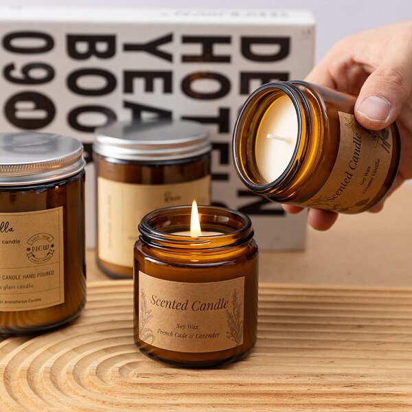 Scented Candles Gift Set Factory - Luxury Amber Glass Soy Wax with Lid
