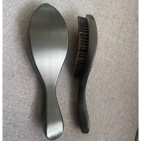 Customized Black Soft  360 Wave Curved Wooden Handle Natural Boar Bristles Beard Brush for Men