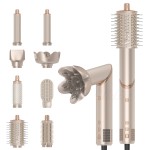 8 1 High-Speed DC Hair Dryer AC Motor Salon Quality Multi-Function Folding Hot Air Comb Temperature Display LCD Ceramic