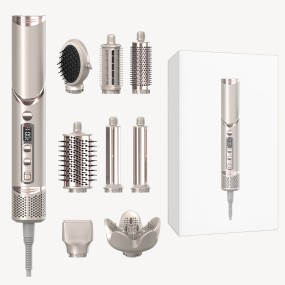 8 1 Electric Hair Styler LCD Temperature Custom Logo Blower Dryer Brush Hair Straightener Curler Styling Tools Ion Technology