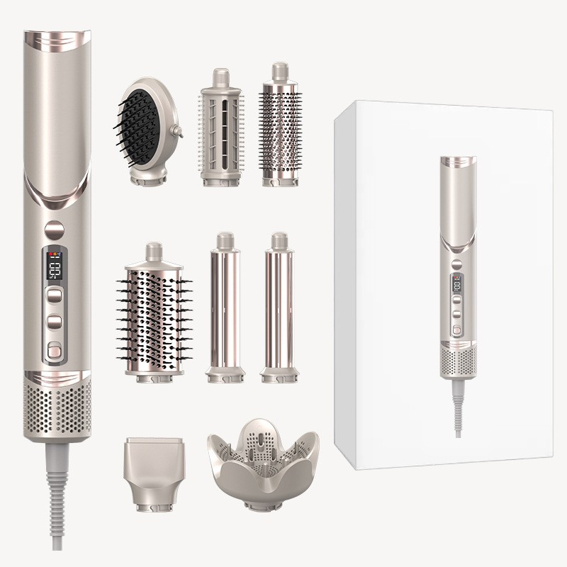 8 1 Electric Hair Styler LCD Temperature Custom Logo Blower Dryer Brush Hair Straightener Curler Styling Tools Ion Technology