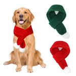 Knitted Dog Christmas Scarf Manufacturer - OKKPETS with White Fluffy Pom Pom