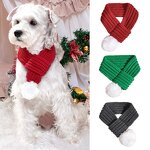 Knitted Dog Christmas Scarf Manufacturer - OKKPETS with White Fluffy Pom Pom