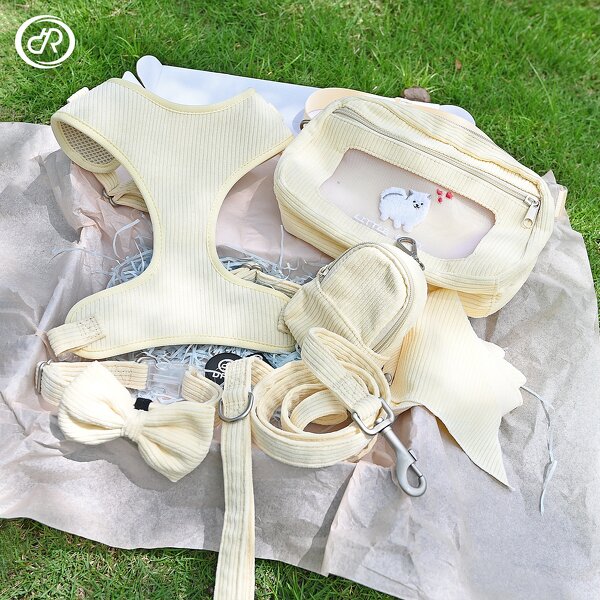 Luxury Corduroy Dog Harness Set Manufacturer - Adjustable Gold Metal Buckle Designer