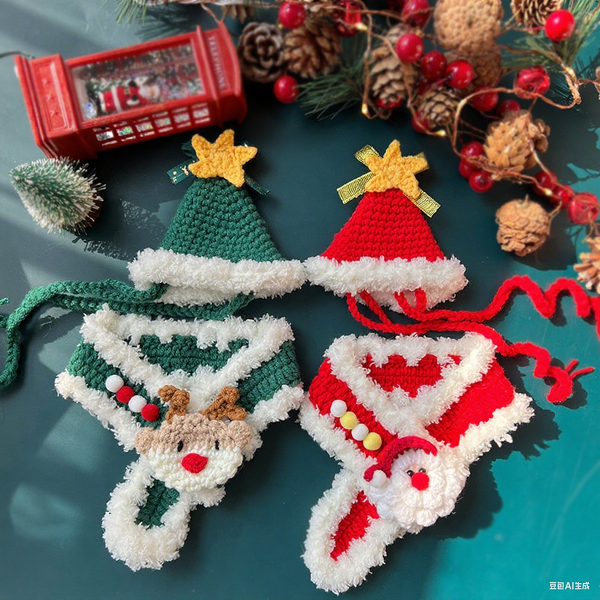 Christmas Pet Hat Scarf Manufacturer - Dog Bandana Knitted Fall Winter Holiday