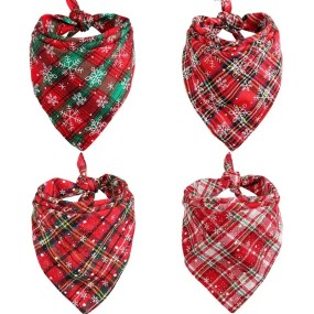 Christmas Pet Scarf Manufacturer - OKKPETS Hot Sale Triangle Plaid Dog Bandanas