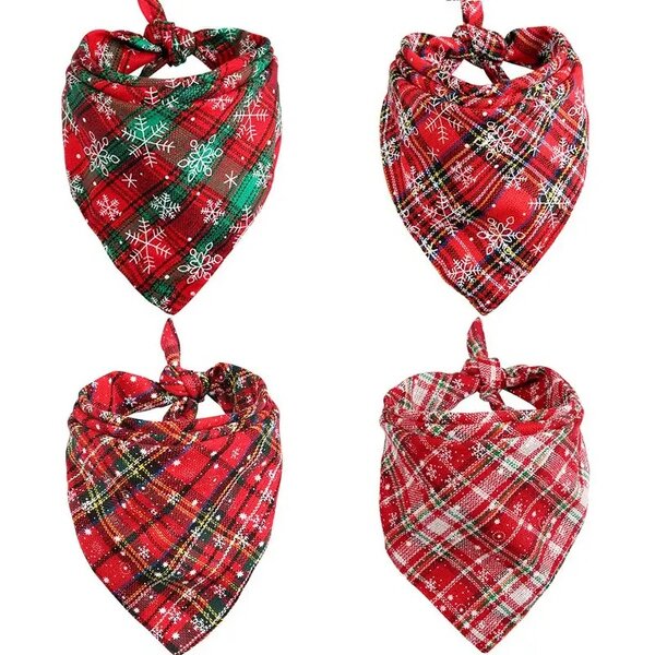 Christmas Pet Scarf Manufacturer - OKKPETS Hot Sale Triangle Plaid Dog Bandanas