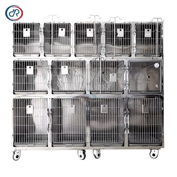 Large Veterinary Cage Manufacturer - DRH Multi-functional 13-Door 3-Layer Stainless Steel