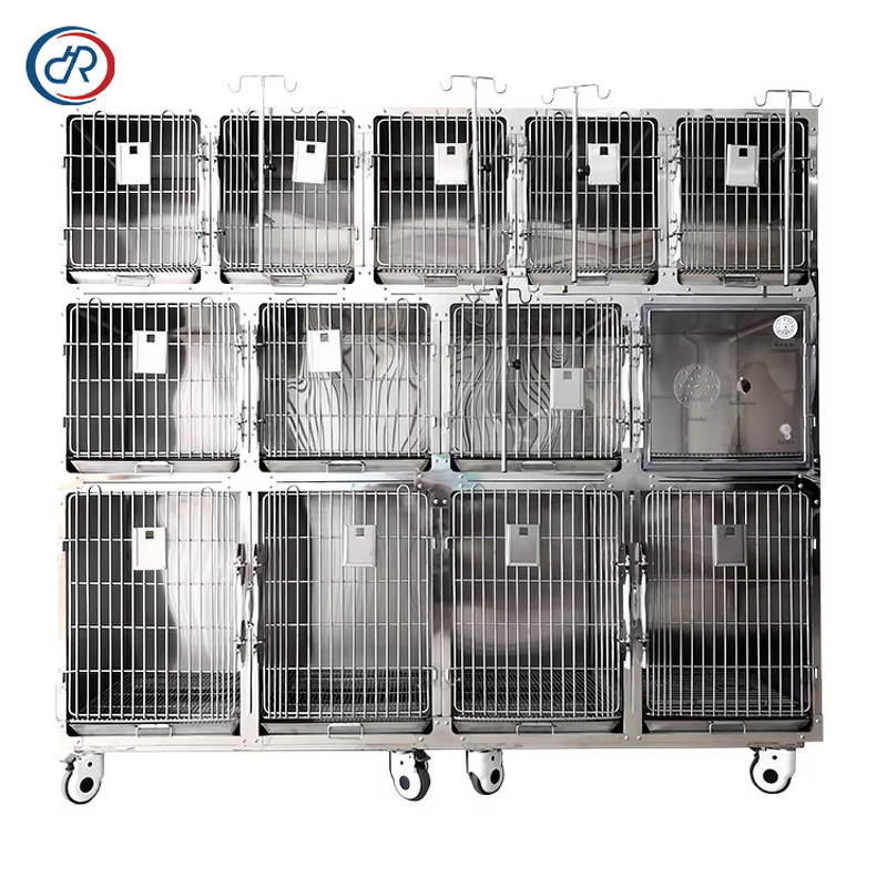 Large Veterinary Cage Manufacturer - DRH Multi-functional 13-Door 3-Layer Stainless Steel