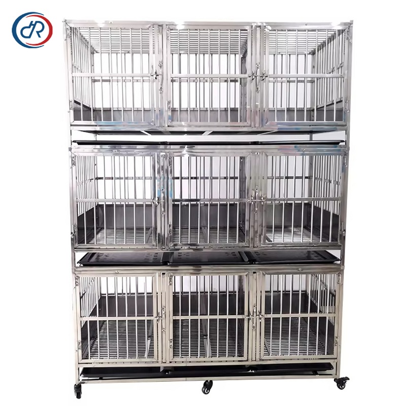 Stainless Steel Veterinary Cage Manufacturer - DRH Heavy Duty Large 9-Door Three Layer