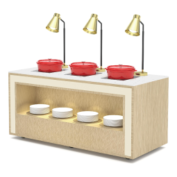 Hot Food Display Manufacturer - Buffet Station with LED Plate Shelf Wooden Base