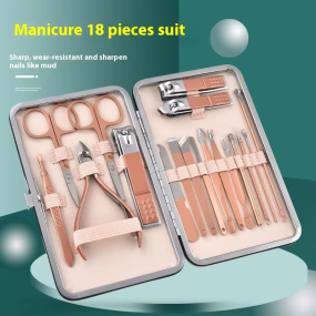 High Quality 18-Piece Stainless Steel Manicure Care Set Dead Skin Scissors Diagonal Nail Clippers Personal Care Rose Gold Tools