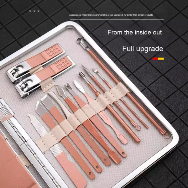 18-Piece Rose Gold Stainless Steel Nail Clippers Set Full Manicure Tools Toenail   Finger Nippers for Personal Care Box Packing