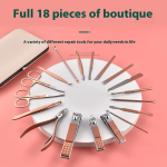 High Quality 18-Piece Stainless Steel Manicure Care Set Dead Skin Scissors Diagonal Nail Clippers Personal Care Rose Gold Tools