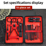18-Piece Black Oblique Nail Clipper Set Complete Manicure  Tools   trimming  toe finger  Nippers Portable Kit for Beauty