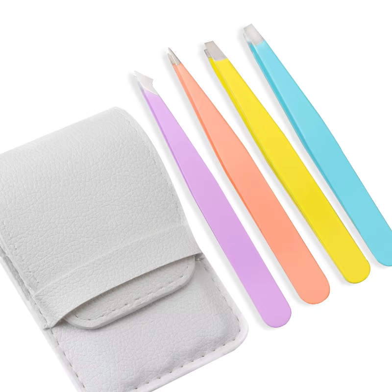 Wholesale Private Label Stainless Steel Makeup Kit 4-Pcs Eyebrow Clip Tools  Eyebrow Clip With Pointed  Plucking Hair Tweezers