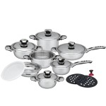 Cookware Set Supplier - 16 Pcs Wide Edge Stainless Steel with Glass Lid for All Stoves