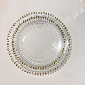 Dinner Plate Manufacturer - Hot Selling Wholesale Clear Back Plastic Gold Beads Rim