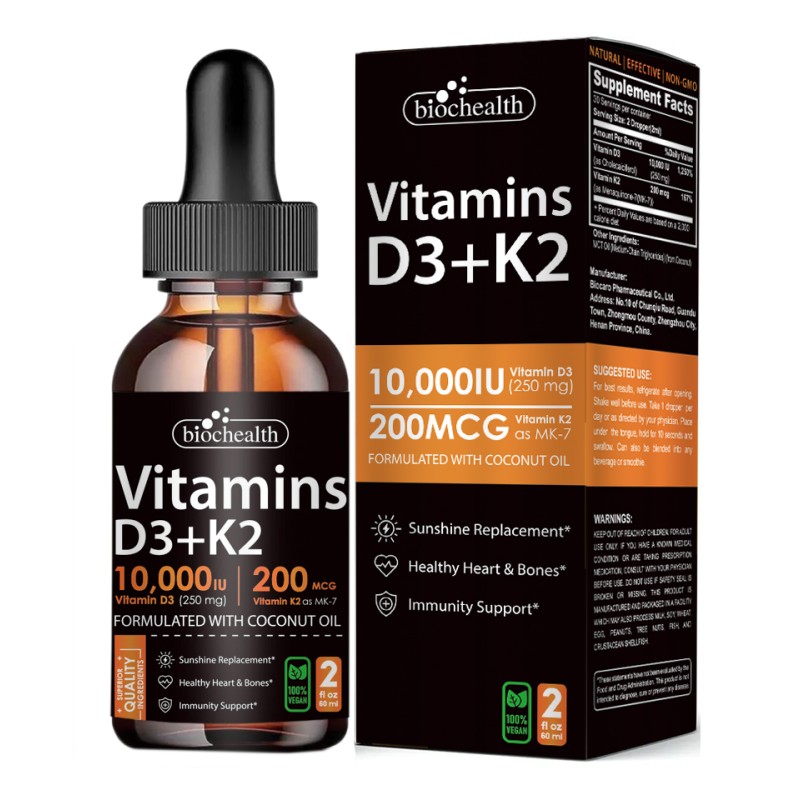 Biocaro Organic Vitamin D3 Supplement 10000 Iu Vitamin Drops Support Strong Bones Healthy Sublingual Vitamin D3 K2 Liquid Drops