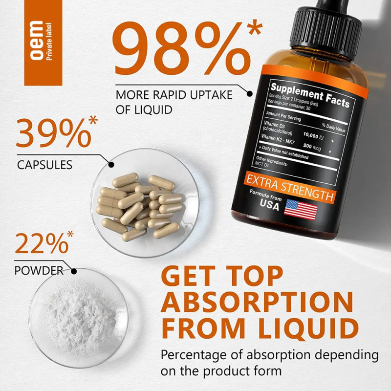 Biocaro Organic Vitamin D3 Supplement 10000 Iu Vitamin Drops Support Strong Bones Healthy Sublingual Vitamin D3 K2 Liquid Drops