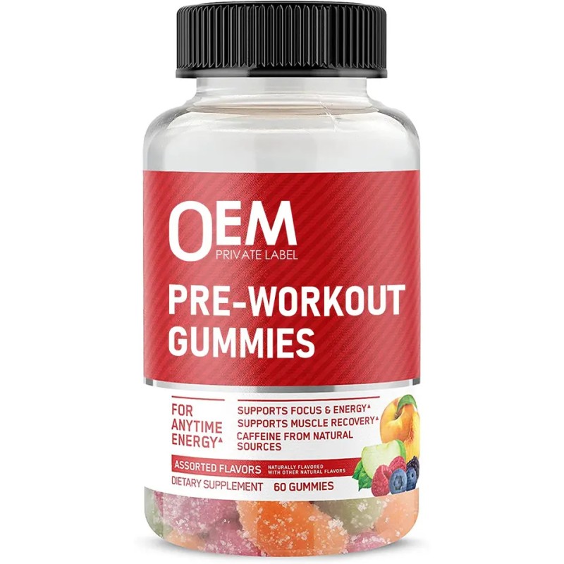 BIOCRICH OEM Sugar Free Fruit Energy Pre Workout Gummies Supplements with Amino Acid and Caffeine Gummies
