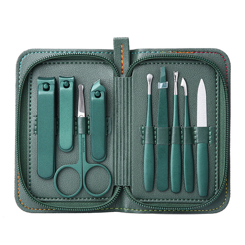 Leather Holster Nail Clipper Set Beauty Tool with Ear Scoop Eyebrow Scissors Tweezers for Dead Skin Pedicure Gift