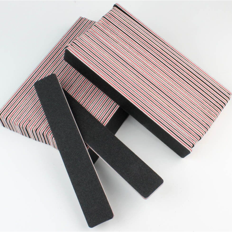 OEM Custom Logo Professional Black Rectangle Nail File with 100/180 80/80 Grit Zebra Sandpaper Emery Double Side Washable