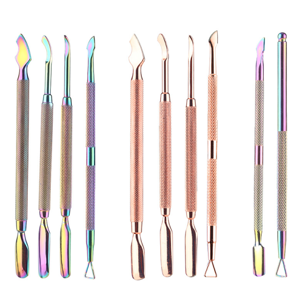 Exquisite Aluminum Box Set Reusable Nail Art Tools Stainless Steel Push Unloader Dead Skin Fork Solid Liquid Forms Printed Logo