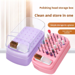 Portable 30-Hole Nail Grinding Head Storage Box Solid Plastic System Dustproof and Colorful with Split Cleaning Brush