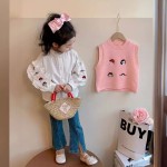 Girls T-Shirts - Cartoon Embroidery Round Neck