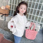 Girls T-Shirts - Cartoon Embroidery Round Neck