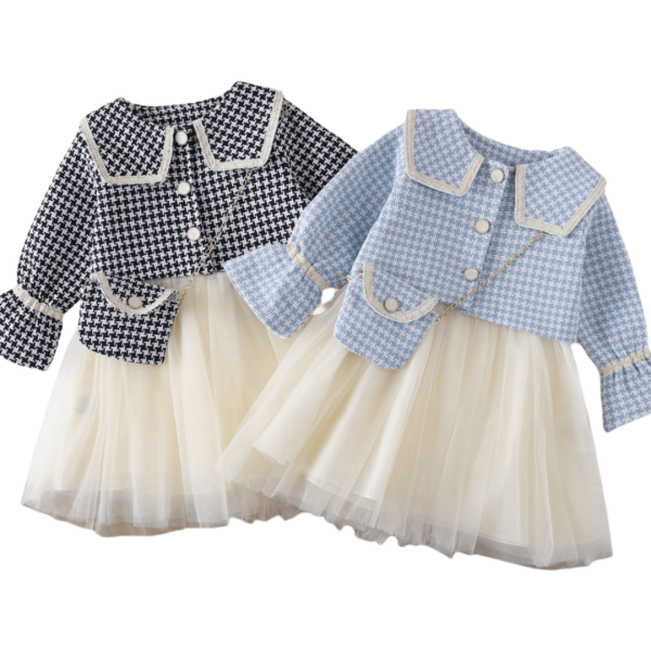 Girls Korean Suit - Check Lapel Jacket 3 Piece