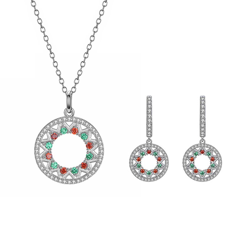Jewelry Set - Dainty Hollow Circle Rhodium