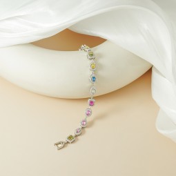 Geometric Bracelet - S925 Silver Rainbow Zircon