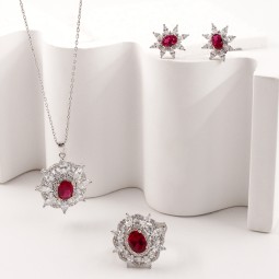 Jewelry Set - Vintage Red Diamond Flower Factory