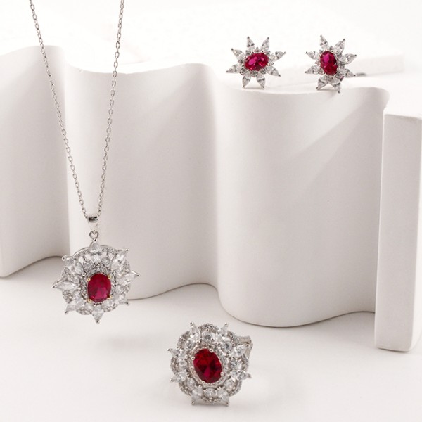 Jewelry Set - Vintage Red Diamond Flower Factory