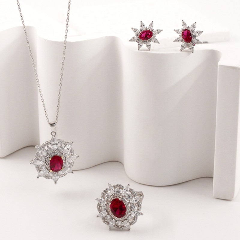 Jewelry Set - Vintage Red Diamond Flower Factory