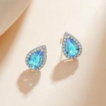 Stud Earrings - OEM ODM Pear Blue Zircon