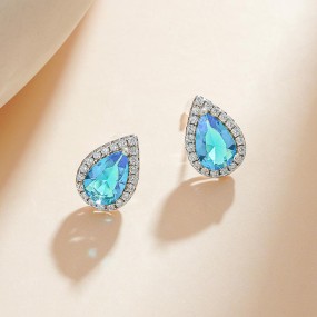 Stud Earrings - OEM ODM Pear Blue Zircon