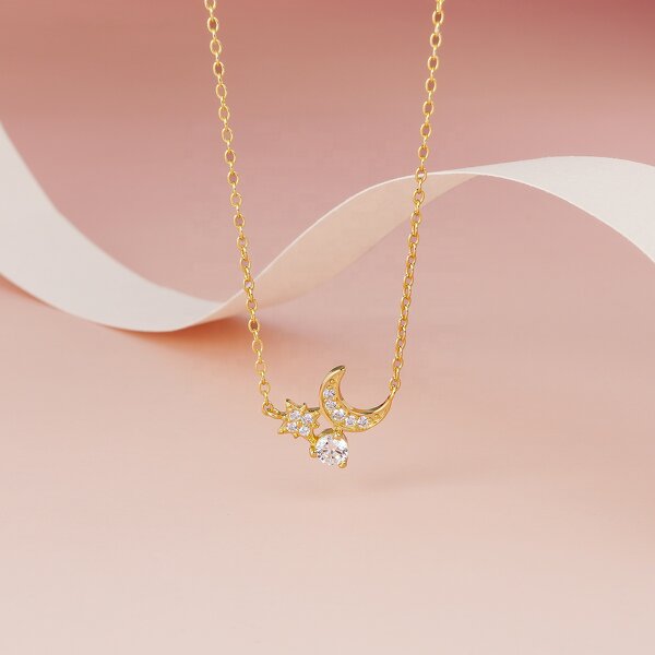 Moon Star Necklace - Gold Plated Crescent Designer