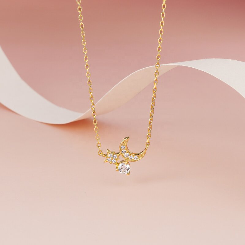 Moon Star Necklace - Gold Plated Crescent Designer