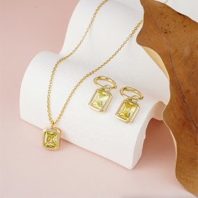 Jewelry Set - Minimalist Emerald Cut Yellow