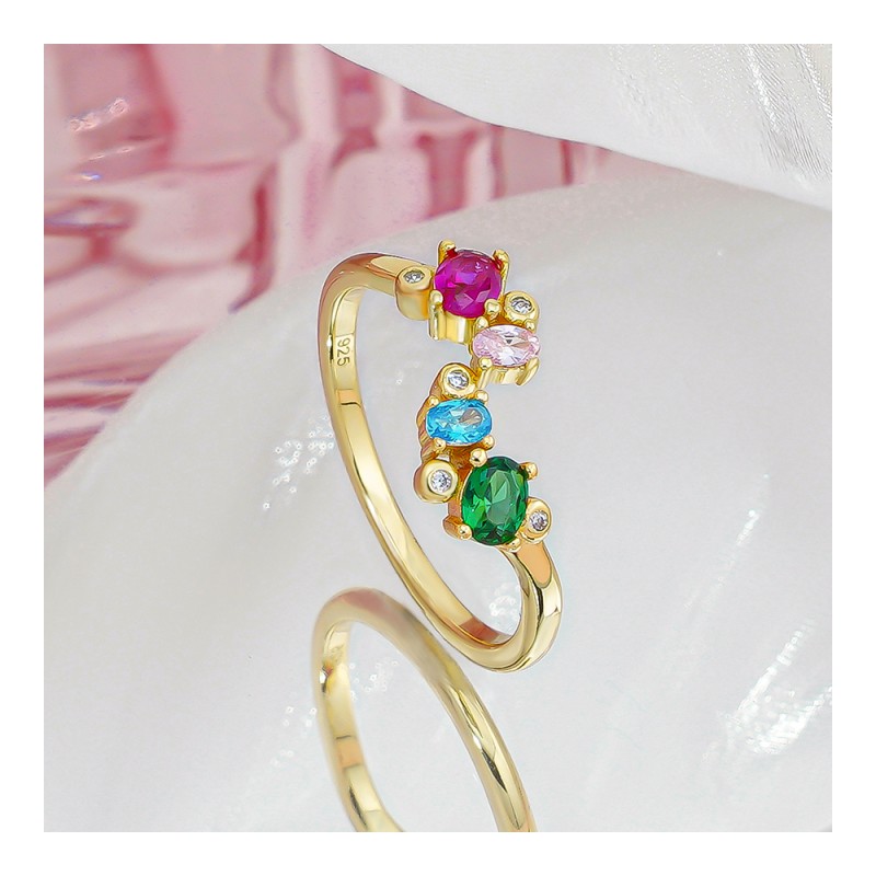 Colored Zircon Ring - S925 Pure Silver Opening