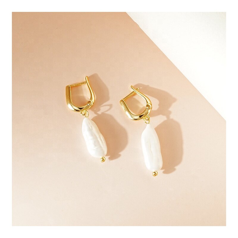 Pearl Dangle Earrings - Minimalist Baroque Natural