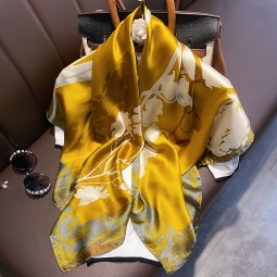 Imitation Silk Scarf - Gold Floral Sunscreen