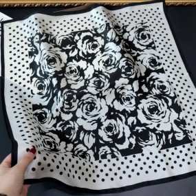 Silk Scarf - Black Polka Dot 70cm Factory