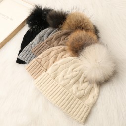 Cashmere Beanie with Fur - Women Soft